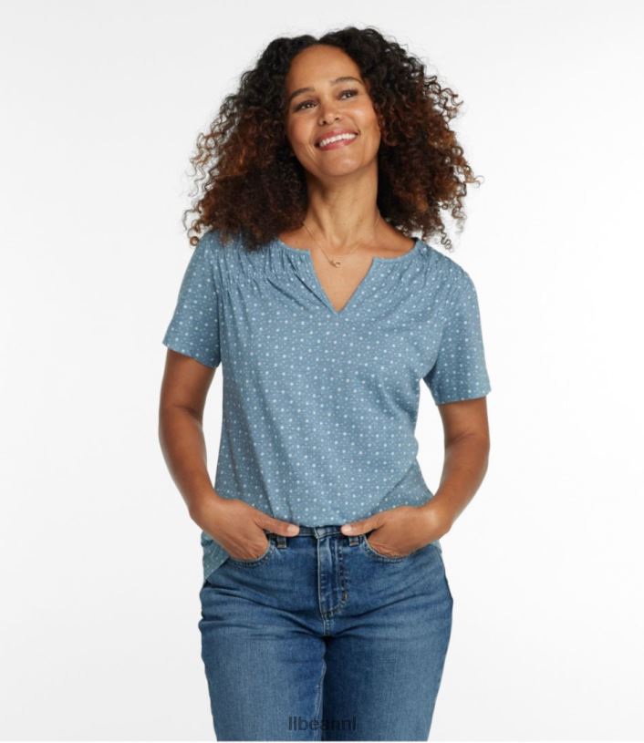 L.L.Bean vrouwen T-shirt van biologisch katoen laurierblad stip kleding VT0645692
