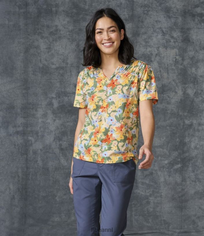 L.L.Bean vrouwen T-shirt van biologisch katoen laurierblad stip kleding VT0645692