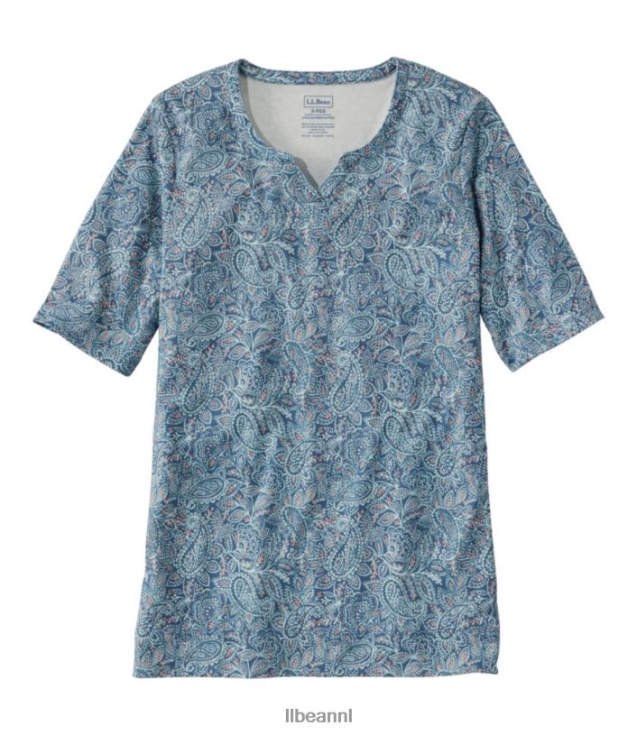 L.L.Bean vrouwen T-shirt van pimakatoen maanlichtblauwe paisley kleding VT064691