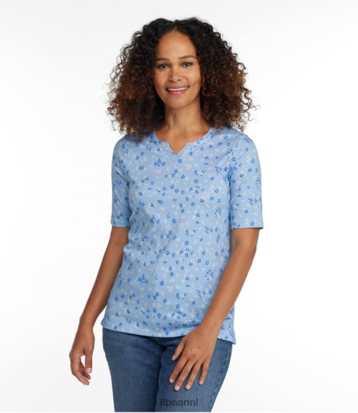 L.L.Bean vrouwen T-shirt van pimakatoen maanlichtblauwe paisley kleding VT064691