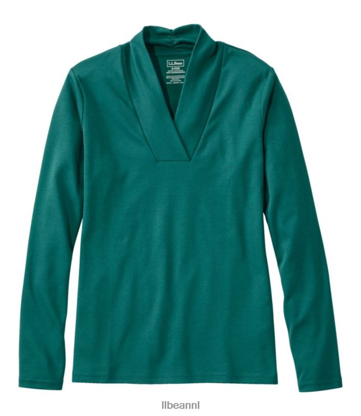 L.L.Bean vrouwen T-shirt van pimakatoen warme blauwgroen kleding VT06494