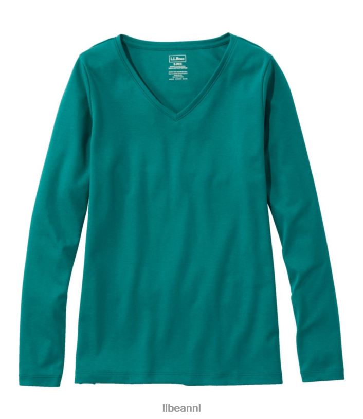 L.L.Bean vrouwen V-hals in pima-katoenvorm warme blauwgroen kleding VT0642992