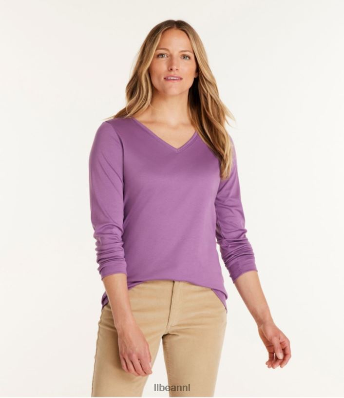 L.L.Bean vrouwen V-hals in pima-katoenvorm warme blauwgroen kleding VT0642992