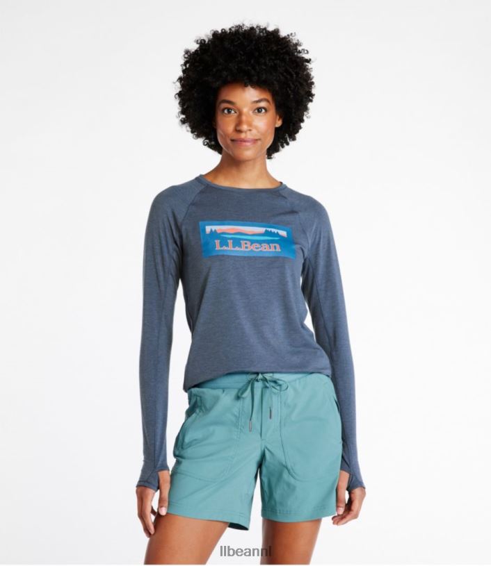 L.L.Bean vrouwen alledaags sunsmart-T-shirt nautische marine katahdin kleding VT064484