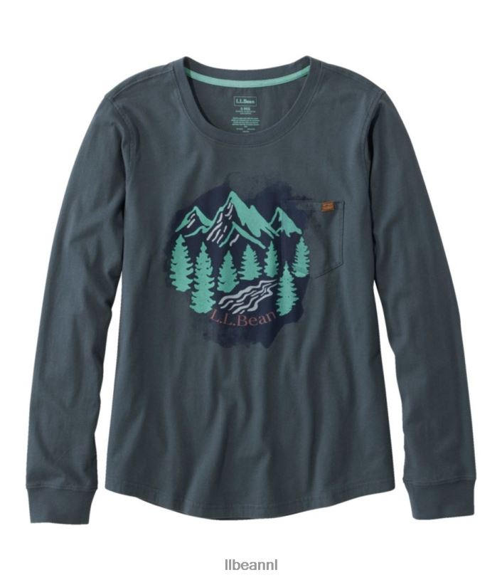 L.L.Bean vrouwen gewassen katoenen T-shirt met zak Rangeley Blue Mountain schilderachtig kleding VT0647300