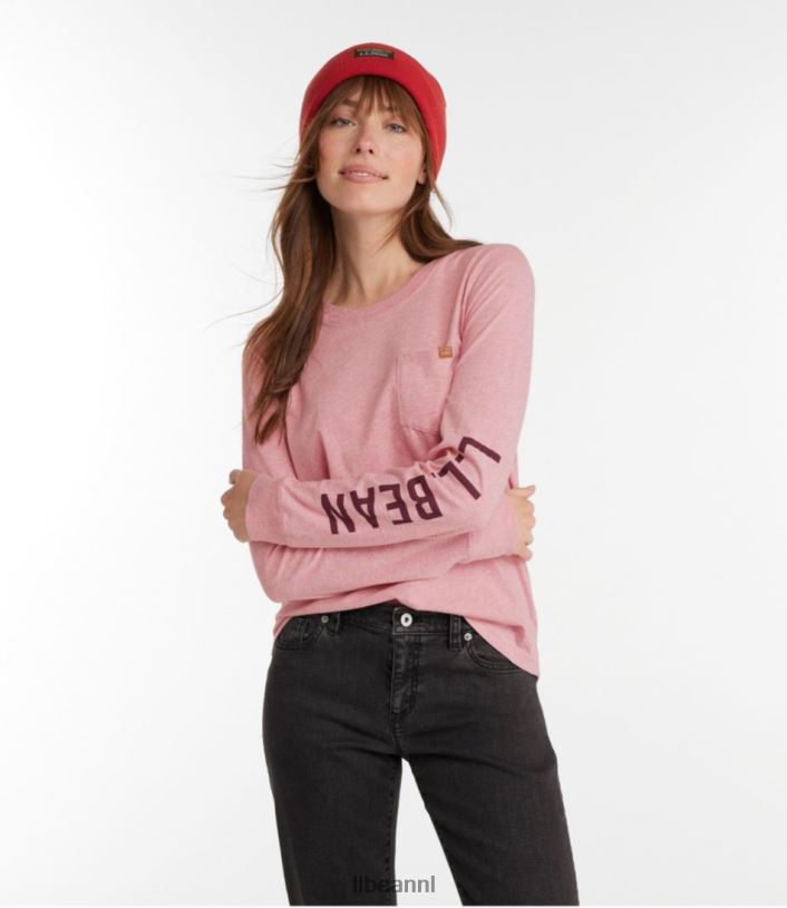 L.L.Bean vrouwen gewassen katoenen T-shirt met zak zeildoek schilderachtige berg kleding VT0643349