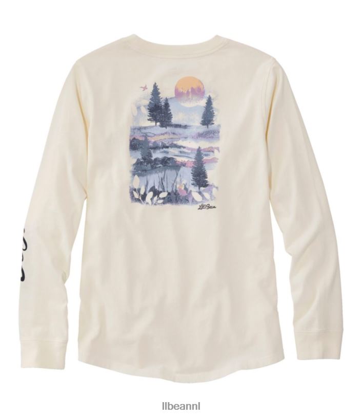 L.L.Bean vrouwen gewassen katoenen T-shirt met zak zeildoek schilderachtige berg kleding VT0643349