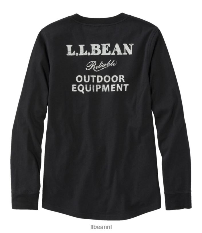 L.L.Bean vrouwen gewassen katoenen T-shirt met zak zeildoek schilderachtige berg kleding VT0643349