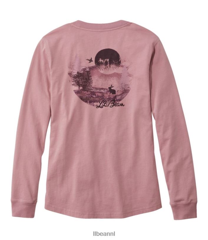 L.L.Bean vrouwen gewassen katoenen T-shirt met zak zeildoek schilderachtige berg kleding VT0643349