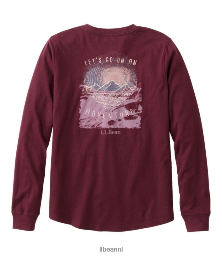 L.L.Bean vrouwen gewassen katoenen T-shirt met zak zeildoek schilderachtige berg kleding VT0643349