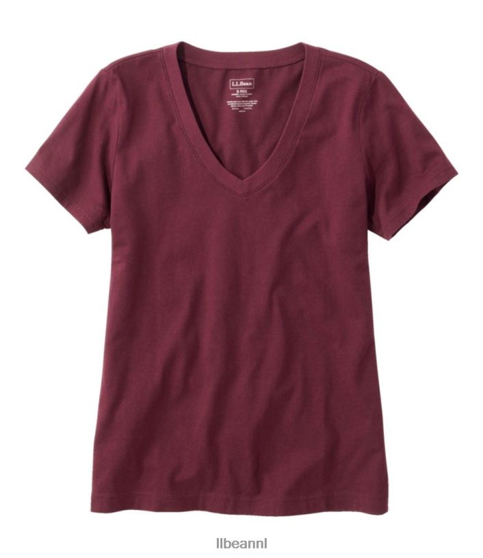 L.L.Bean vrouwen gewassen katoenen t-shirt diepe wijn kleding VT0643118