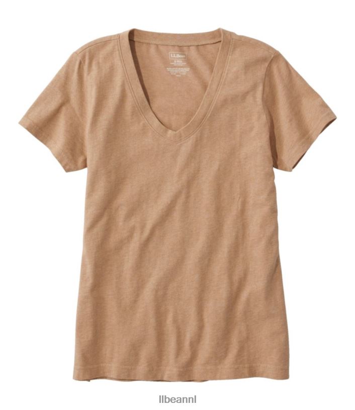 L.L.Bean vrouwen gewassen katoenen t-shirt gerst heide kleding VT0647186