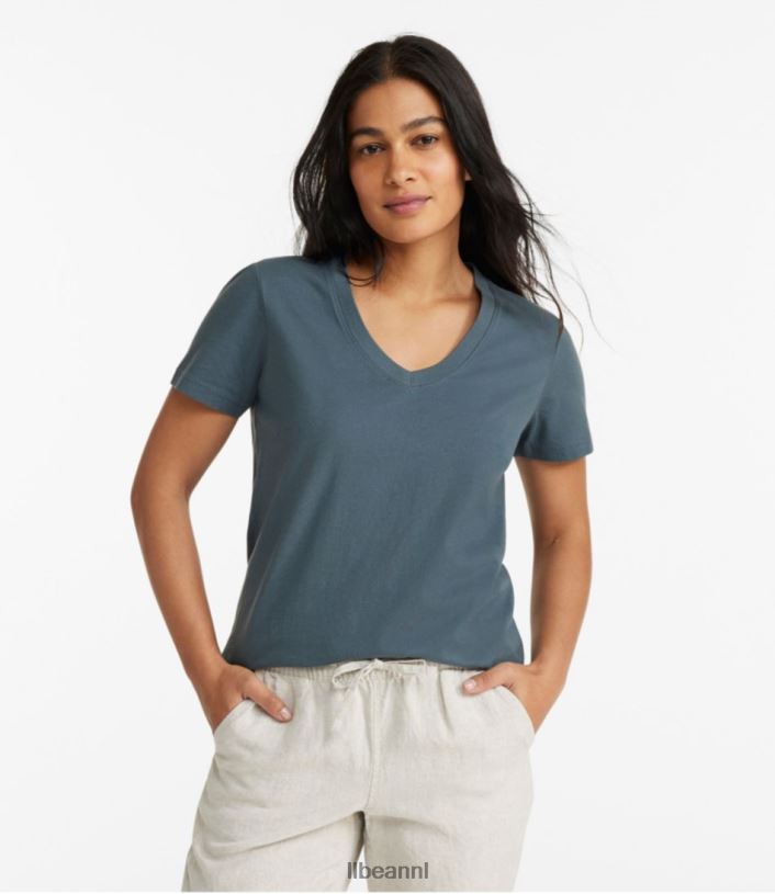 L.L.Bean vrouwen gewassen katoenen t-shirt gerst heide kleding VT0647186
