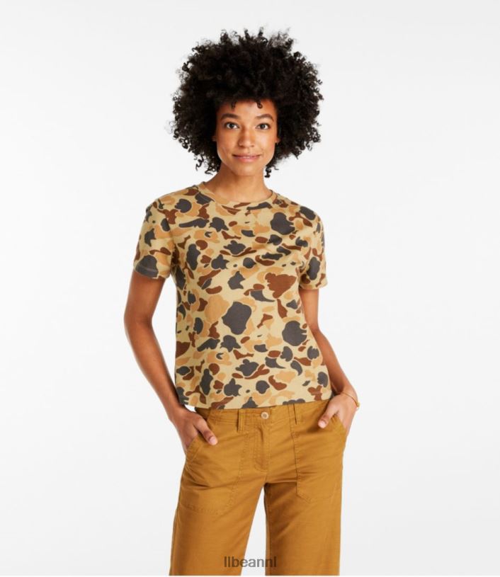 L.L.Bean vrouwen kenmerkend Rangeley katoenen T-shirt bleke olijfkleurige camouflage kleding VT0646532
