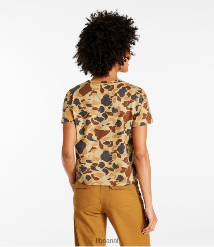 L.L.Bean vrouwen kenmerkend Rangeley katoenen T-shirt bleke olijfkleurige camouflage kleding VT0646532