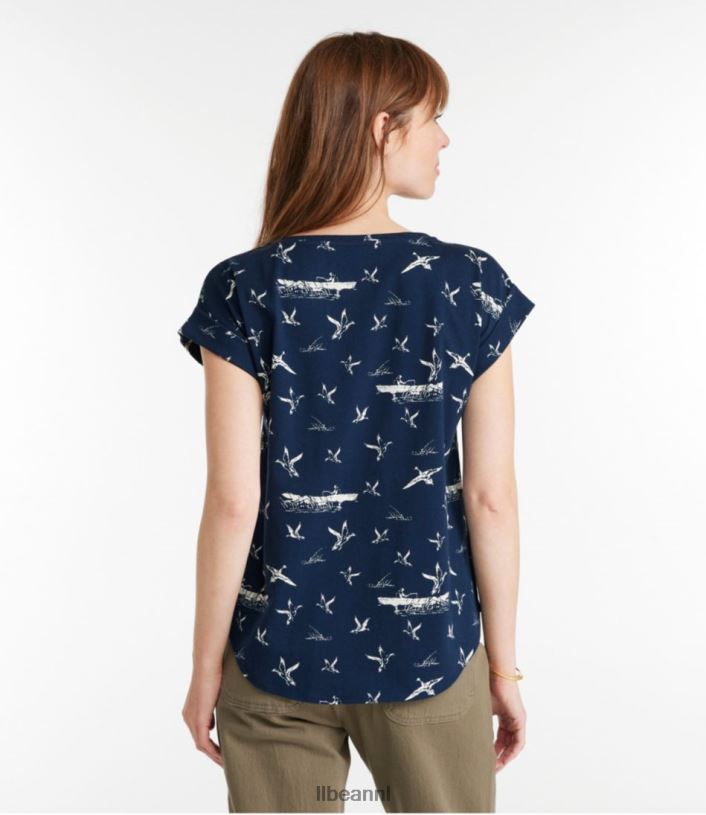 L.L.Bean vrouwen kenmerkend Rangeley katoenen T-shirt bordeaux bloemen kleding VT0644612