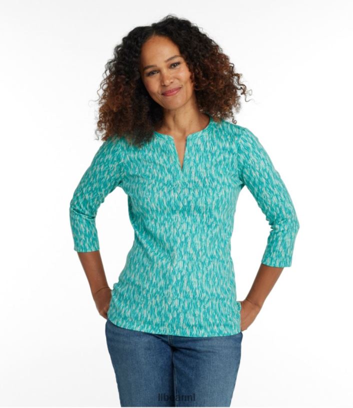 L.L.Bean vrouwen tee alpine blauwe getextureerde geo kleding VT0646913