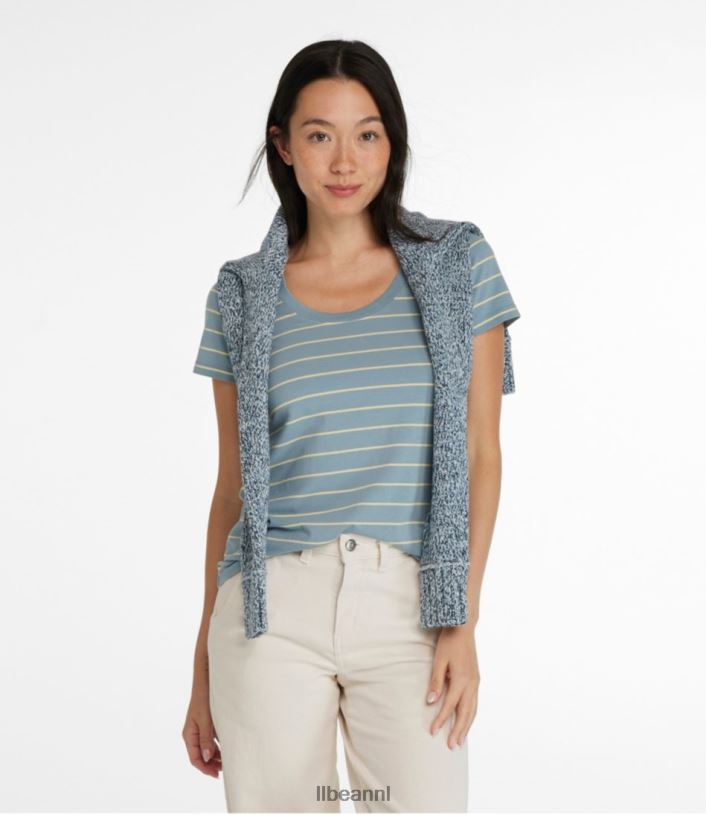 L.L.Bean vrouwen zacht stretch supima T-shirt donker mariner/bleek sparrenhout kleding VT0643046