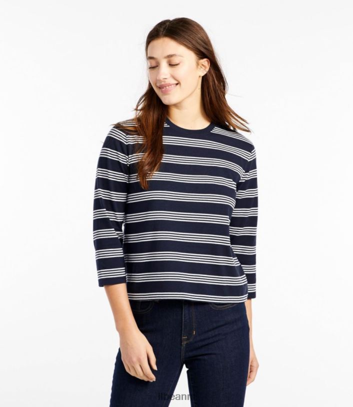 L.L.Bean vrouwen zaterdag shirt klassiek marine/wit kleding VT06482