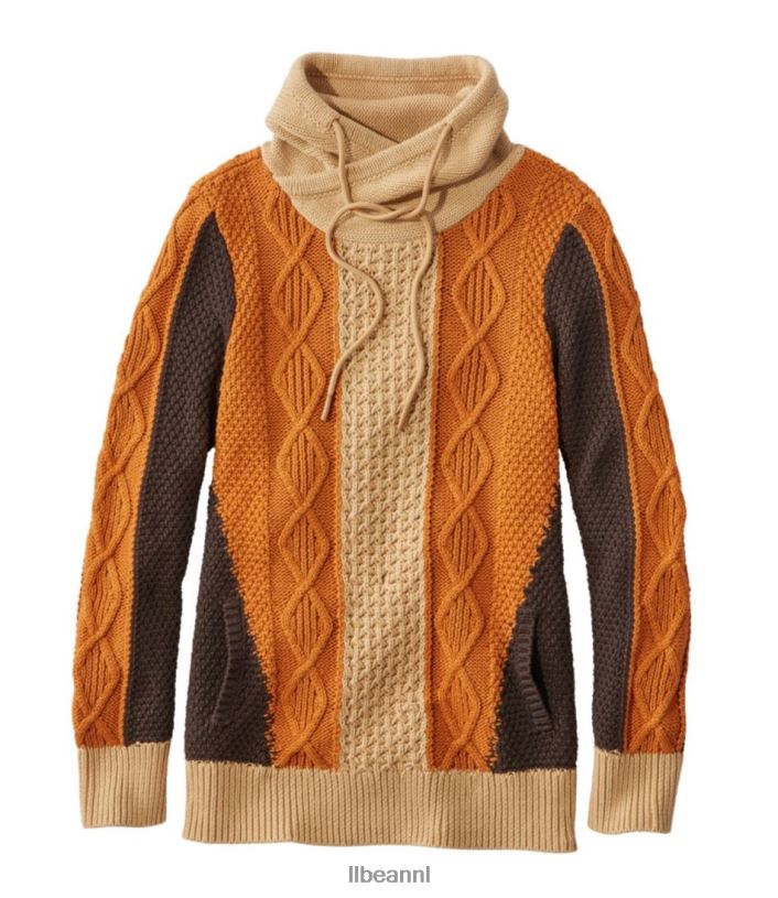 L.L.Bean vrouwen kenmerkende katoenen trui met trechterhals katahdin kaki kleding VT064607