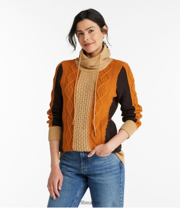 L.L.Bean vrouwen kenmerkende katoenen trui met trechterhals katahdin kaki kleding VT064607