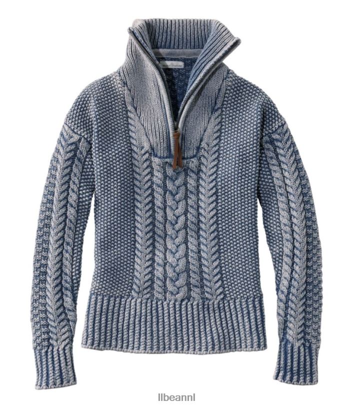 L.L.Bean vrouwen kenmerkende katoenen visserstrui atlantisch blauw gewassen kleding VT0643457