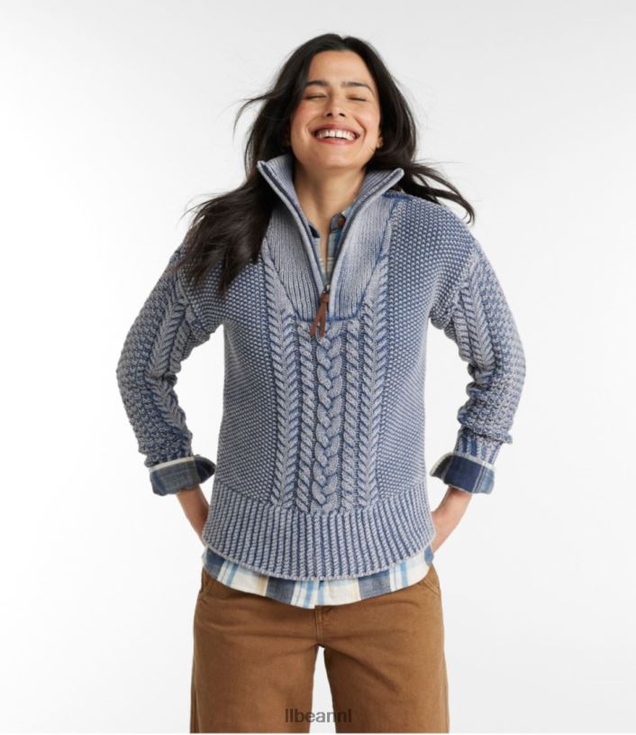 L.L.Bean vrouwen kenmerkende katoenen visserstrui atlantisch blauw gewassen kleding VT0643457