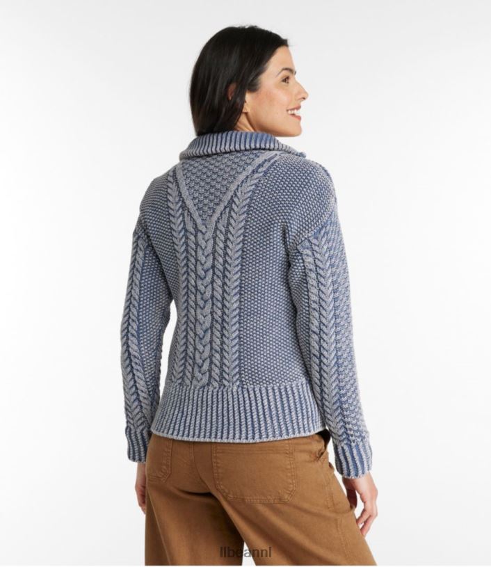 L.L.Bean vrouwen kenmerkende katoenen visserstrui atlantisch blauw gewassen kleding VT0643457