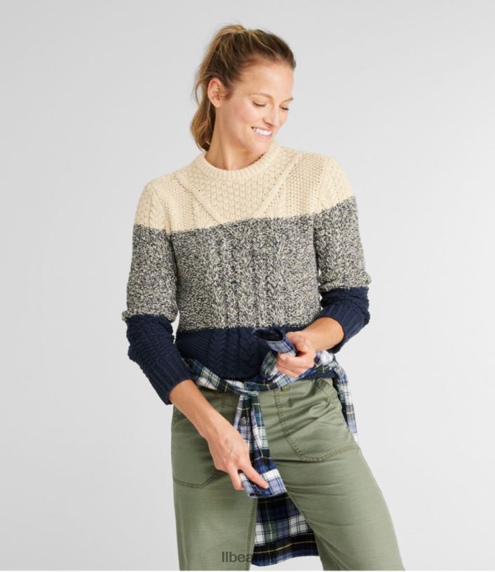 L.L.Bean vrouwen kenmerkende katoenen visserstrui marineblauw kleurblok kleding VT064610