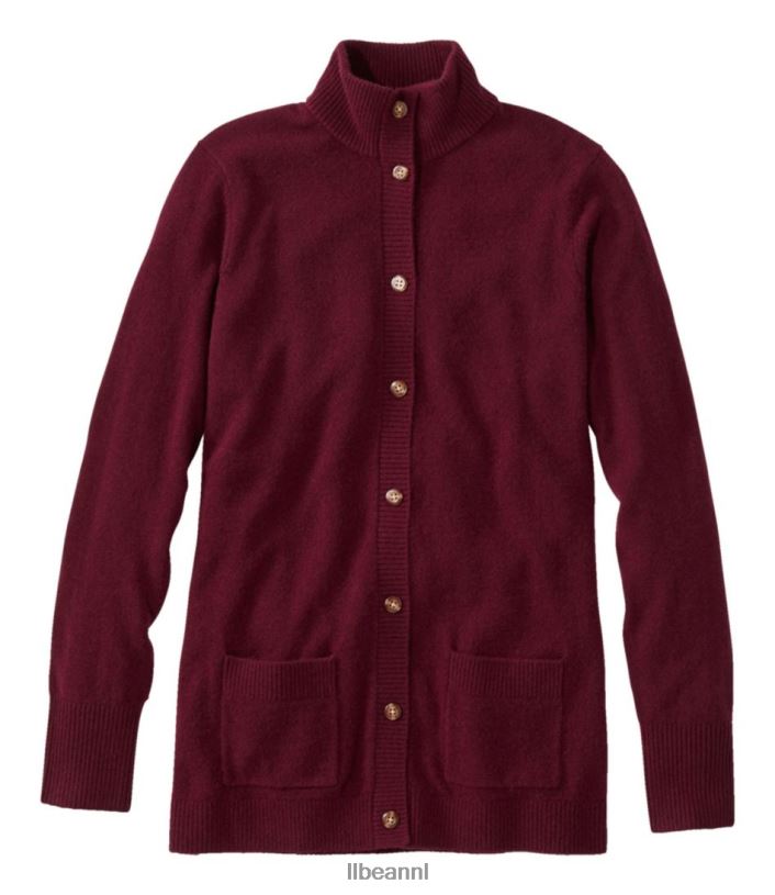 L.L.Bean vrouwen klassiek kasjmier vest met knopen aan de voorkant diepe wijn kleding VT0645734