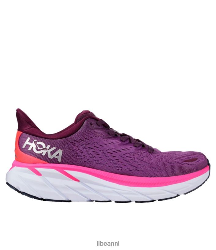 L.L.Bean vrouwen hoka clifton 8 hardloopschoenen druivenwijn/bessenbes schoenen VT0641069