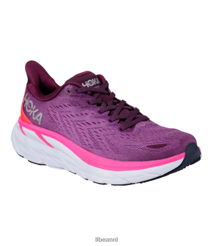L.L.Bean vrouwen hoka clifton 8 hardloopschoenen druivenwijn/bessenbes schoenen VT0641069