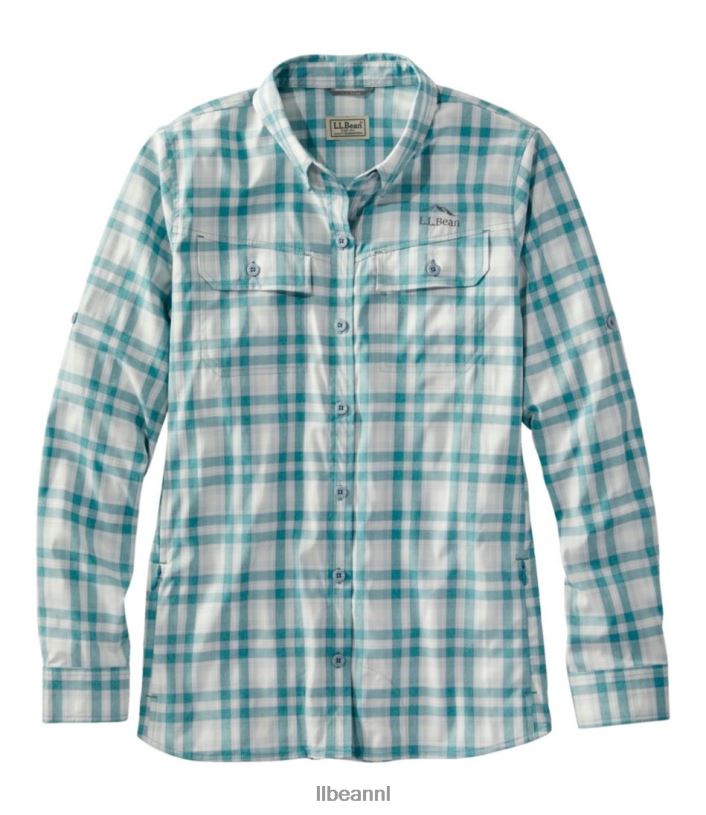 L.L.Bean vrouwen no-flyzone shirt met lange mouwen blauwgroen vissen VT0643889