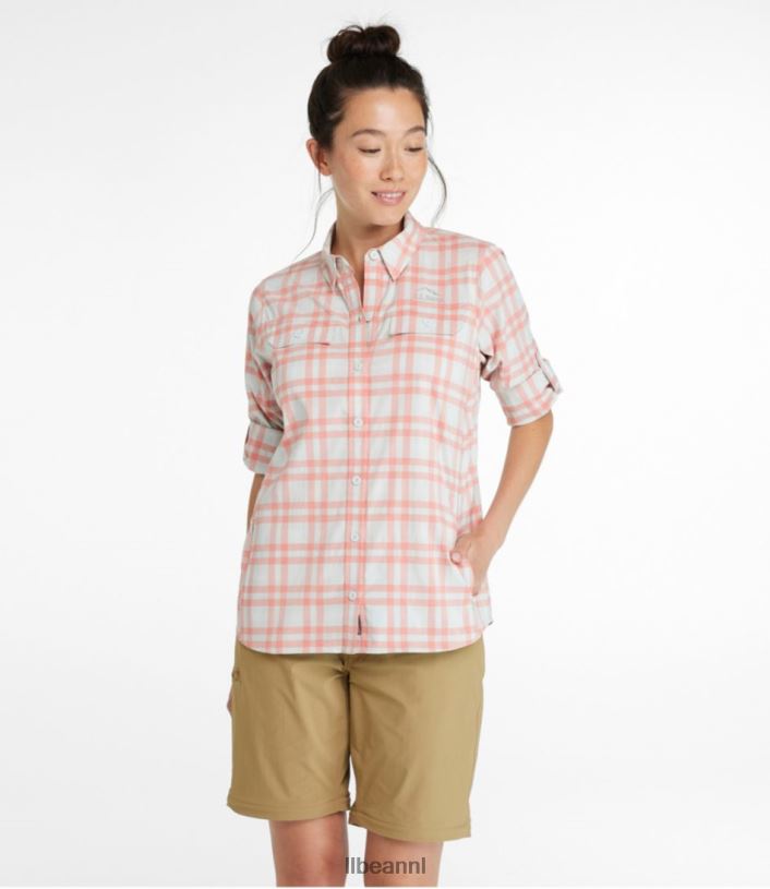 L.L.Bean vrouwen no-flyzone shirt met lange mouwen blauwgroen vissen VT0643889